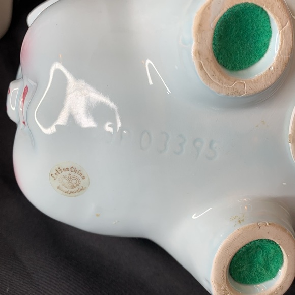 Vintage Hand Painted Lefton pale blue piggy bank with flowers - Picture 9 of 11